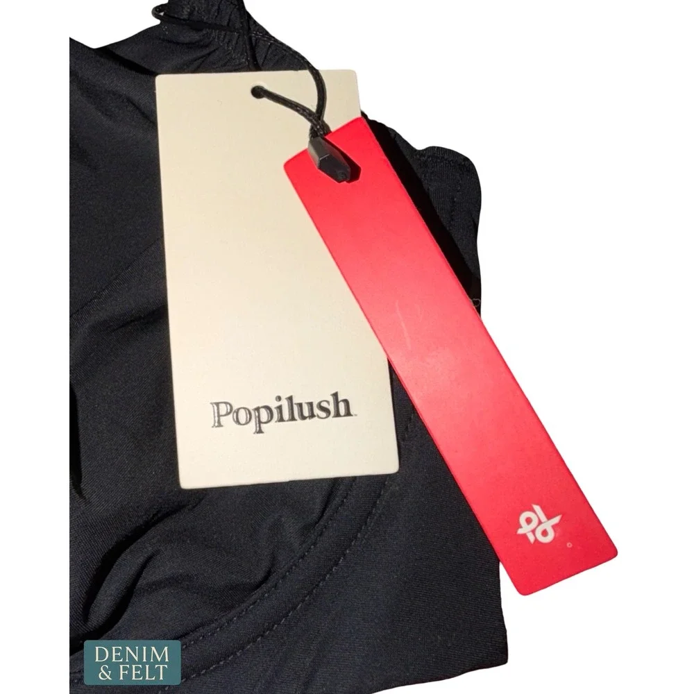 NEW Popilush Shapewear Ruched Underwire Bikini Top Black Large Swimwear